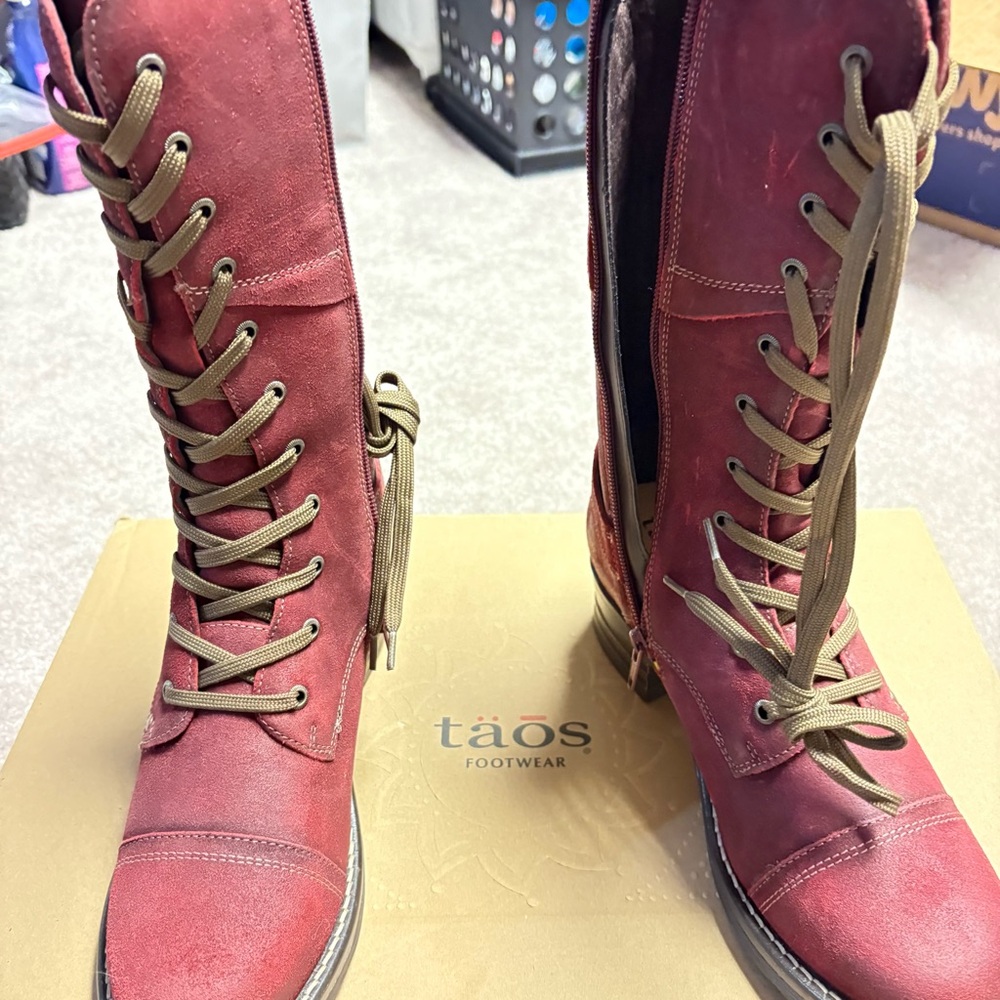 Taos red suede tall boots sold out